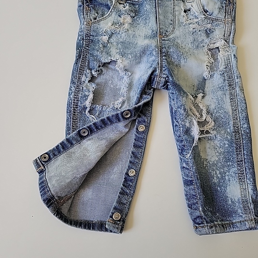 OshKosh B'Gosh Vestpak Distressed Stone Wash Denim Overalls 12M Snap Leg Casual - Picture 6 of 14
